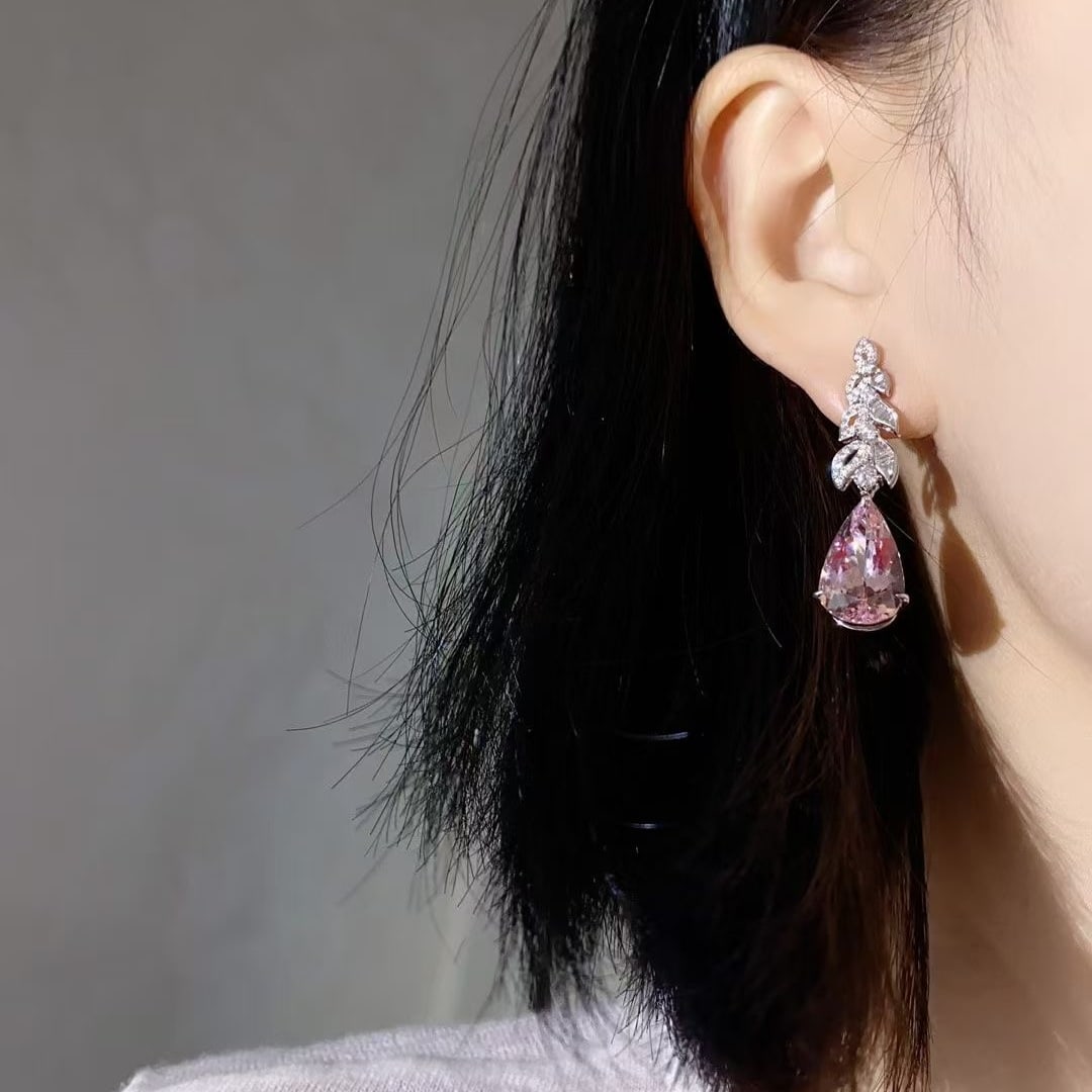 14k Gold 10.23 Ctw Natural Morganite & Diamond Earrings - 4