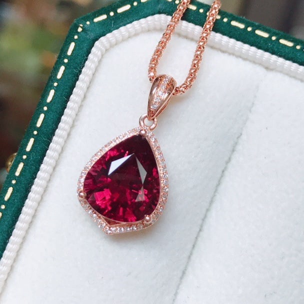 14k Gold 4.14 Ct Natural Tourmaline & Diamond Pendant( Without Chain ) - 4