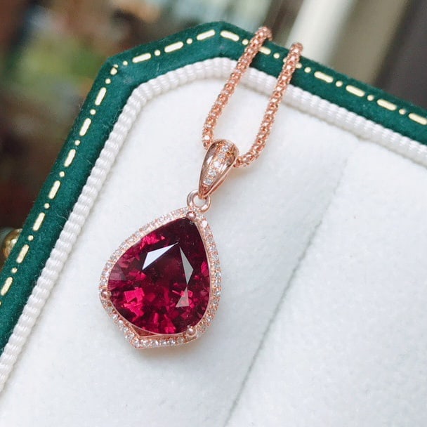 14k Gold 4.14 Ct Natural Tourmaline & Diamond Pendant( Without Chain ) - 7