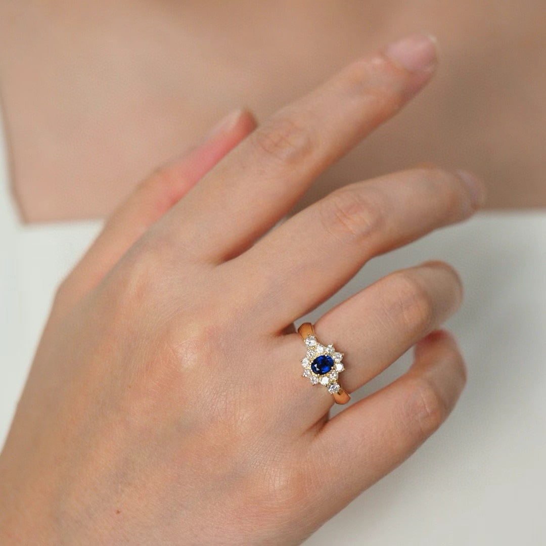 14k Gold 1.04 Ctw Natural Sapphire & Diamond Ring - 6