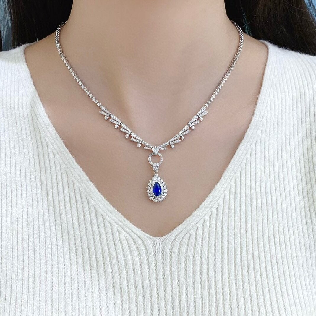 14k Gold 2.03 Ctw Natural Sapphire & Diamond Pendant( Without Chain ) - 5