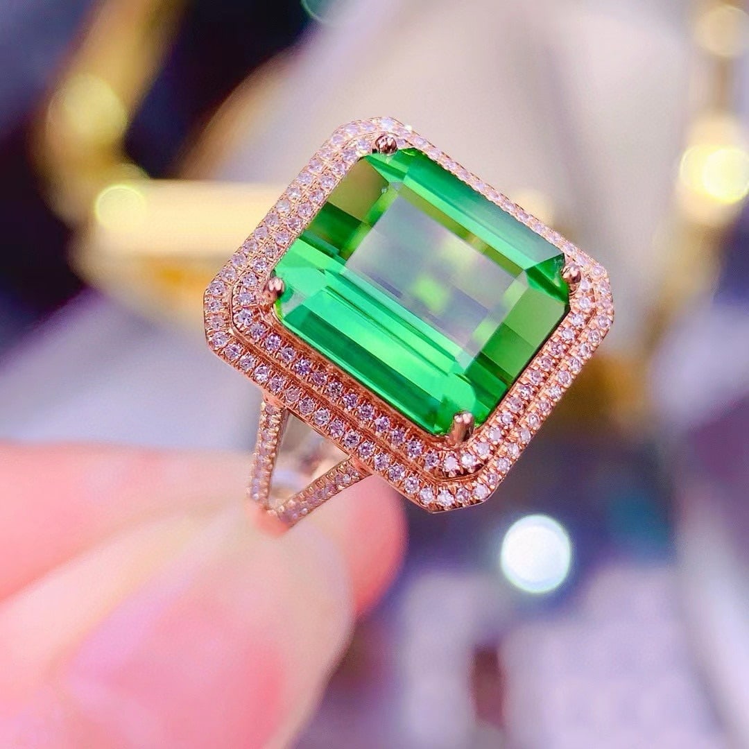 14k Gold 7.02 Ct Natural Tourmaline & Diamond Ring - 2