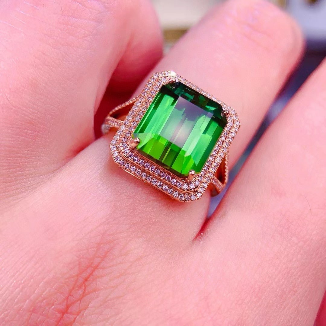 14k Gold 7.02 Ct Natural Tourmaline & Diamond Ring - 4