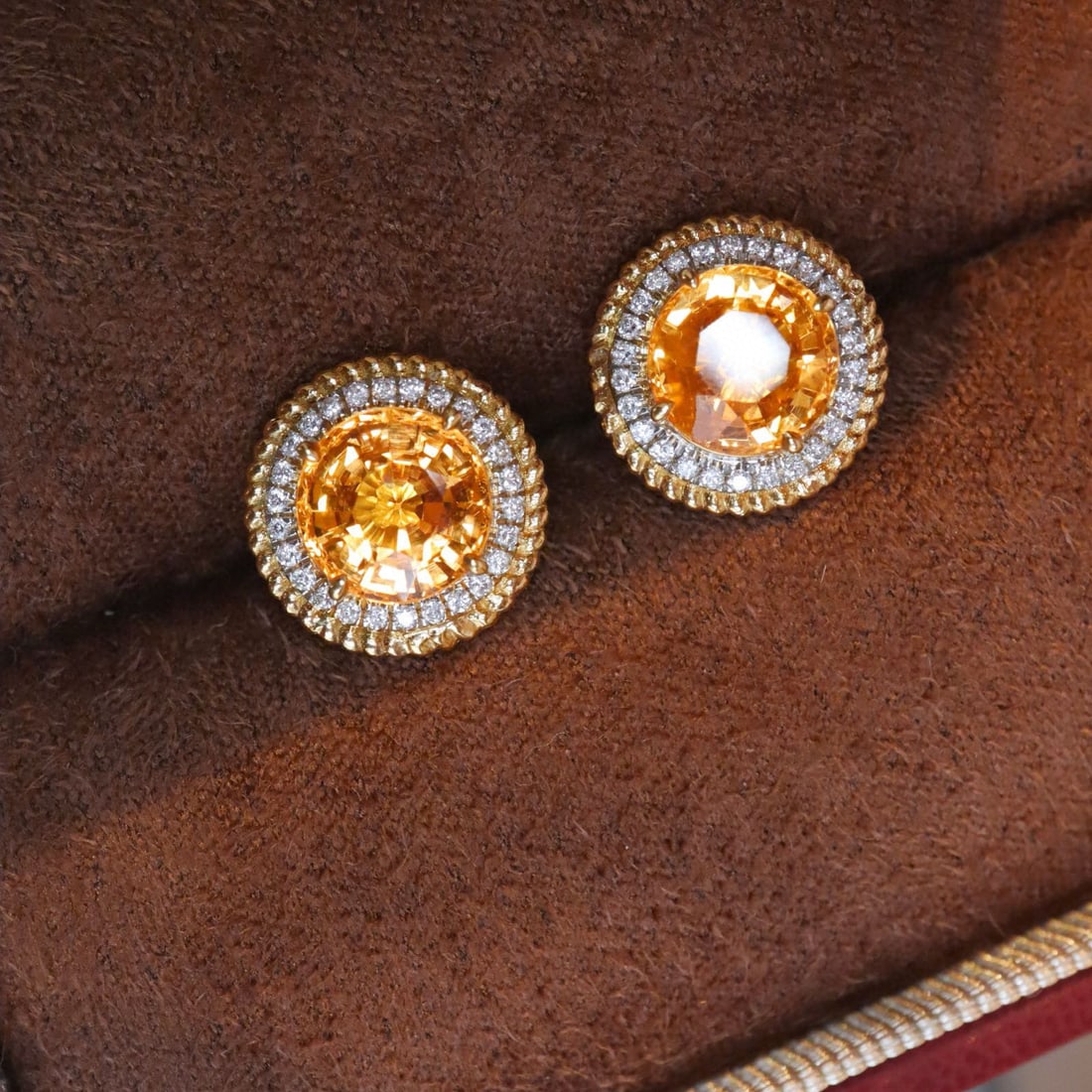 14k Gold 3.42 Ctw Natural Spessartine & Diamond Earrings - 2
