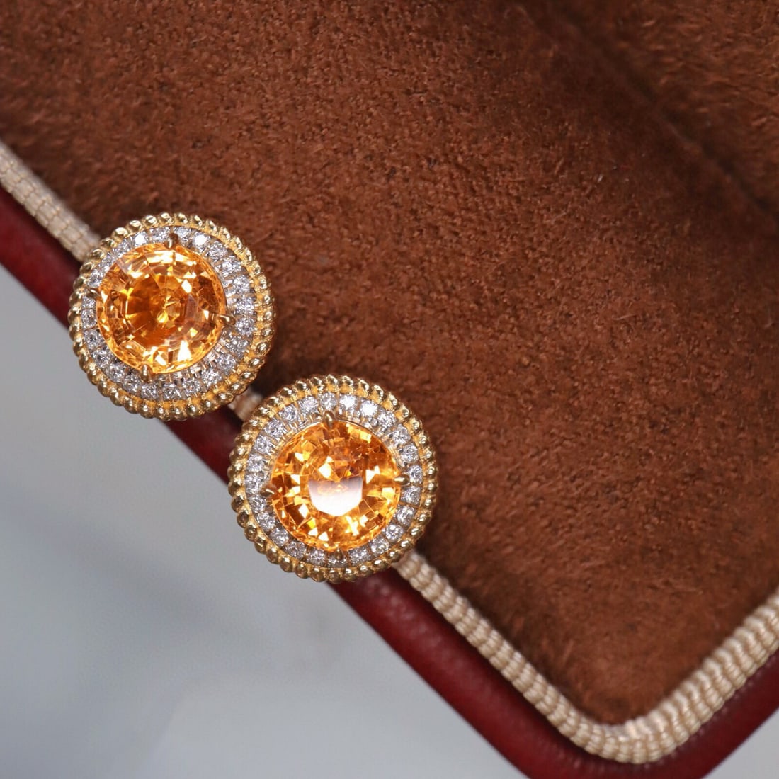 14k Gold 3.42 Ctw Natural Spessartine & Diamond Earrings - 3