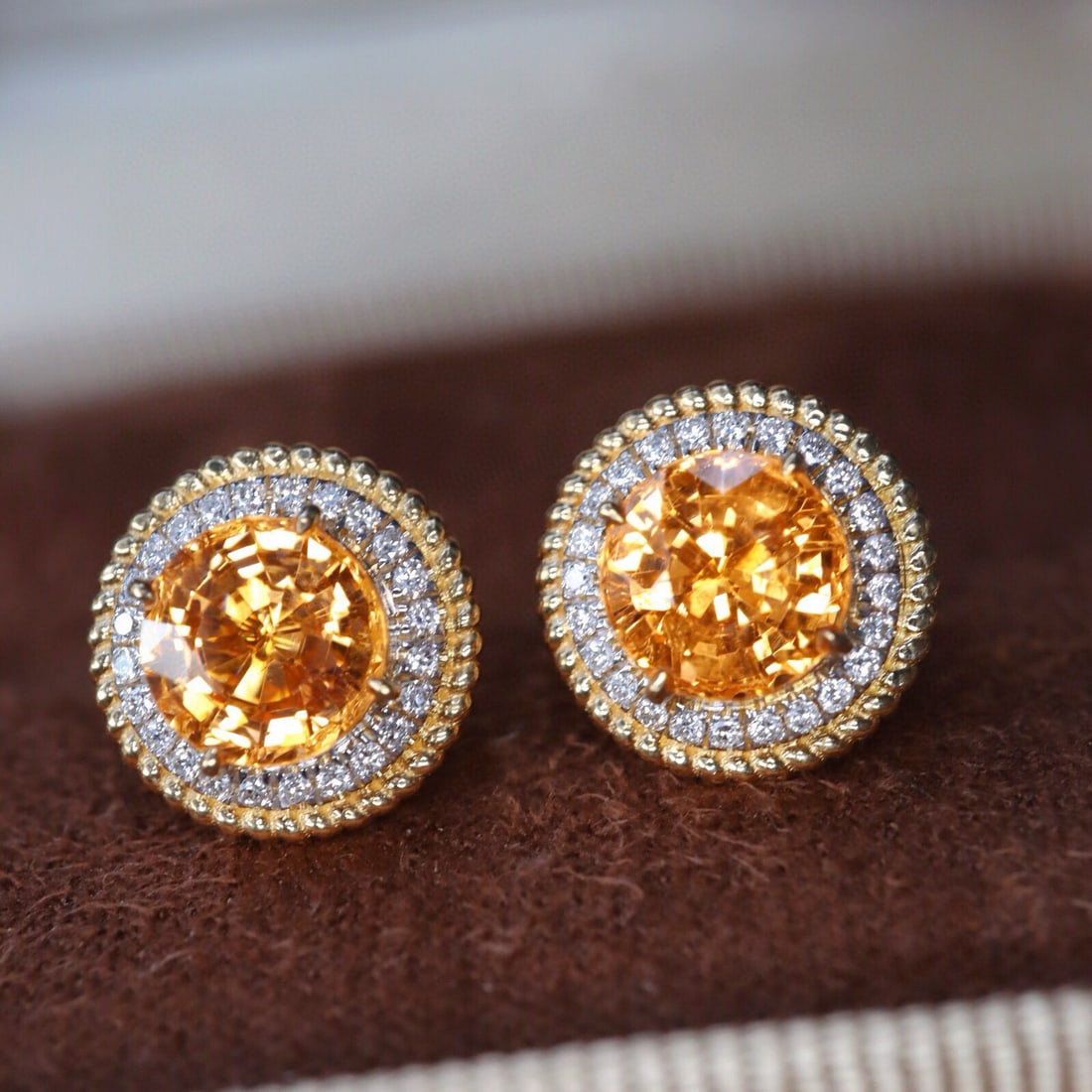14k Gold 3.42 Ctw Natural Spessartine & Diamond Earrings - 6