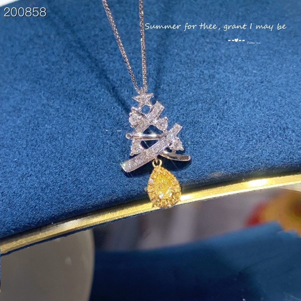 14k Gold 0.18 Ct Natural Yellow Diamond & Diamond Necklace: Ref:230946436 // gold content:14k gold // main gemstone:yellow diamond // shape:pear // carat weight:0. 18ct // color:yellow // treatment:natural // // adjacent gemstone 2 : diamond // shape:round