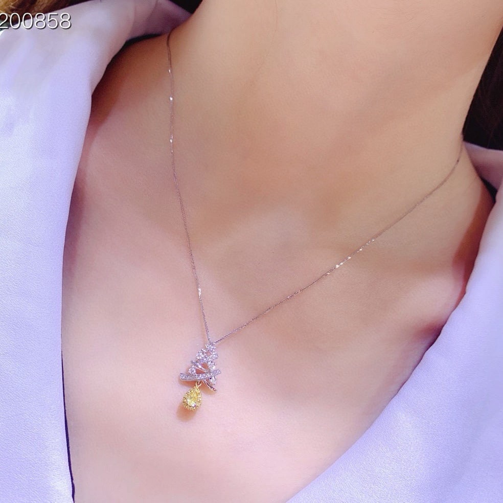 14k Gold 0.18 Ct Natural Yellow Diamond & Diamond Necklace - 6