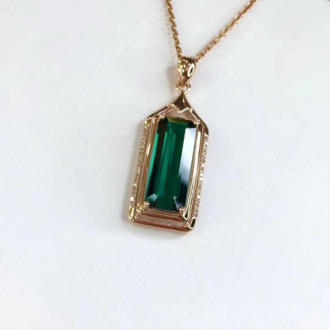 14k Gold 5.27 Ct Natural Tourmaline & Diamond Pendant( Without Chain ) - 4