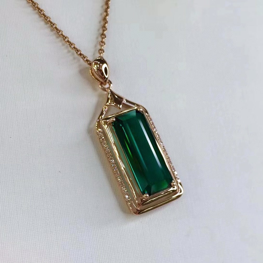 14k Gold 5.27 Ct Natural Tourmaline & Diamond Pendant( Without Chain ) - 5