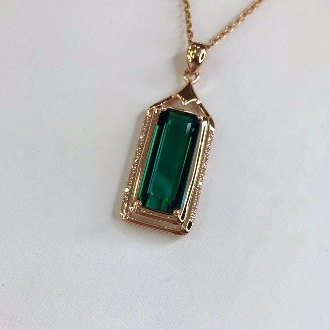 14k Gold 5.27 Ct Natural Tourmaline & Diamond Pendant( Without Chain ) - 6