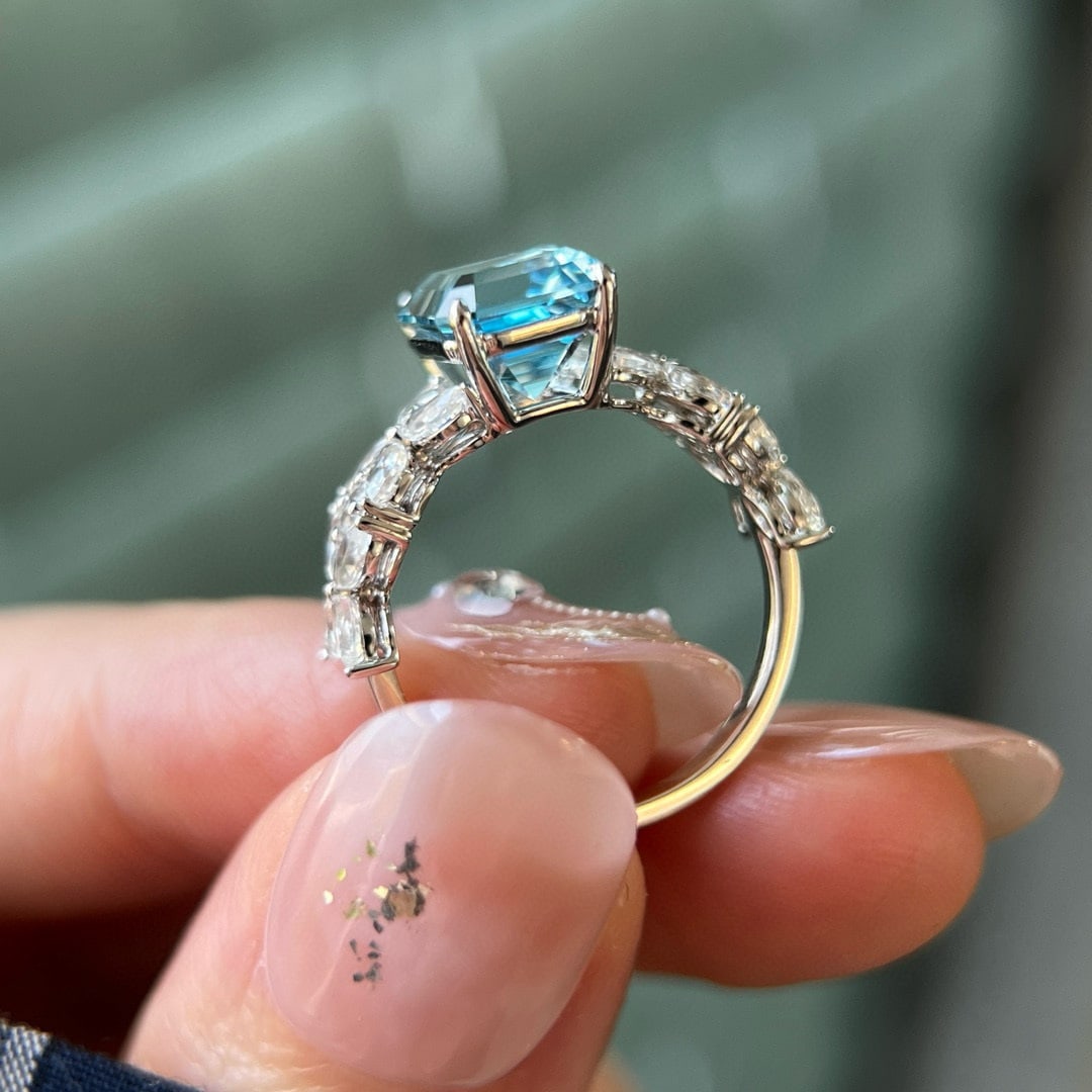 14k Gold 4.11 Ctw Natural Aquamarine & Spinel Ring - 3