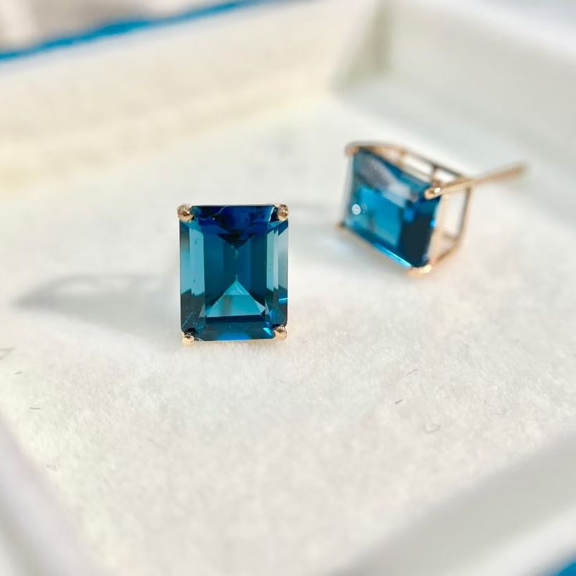 14k Gold 6.5 Ct Natural Topaz Earrings - 5