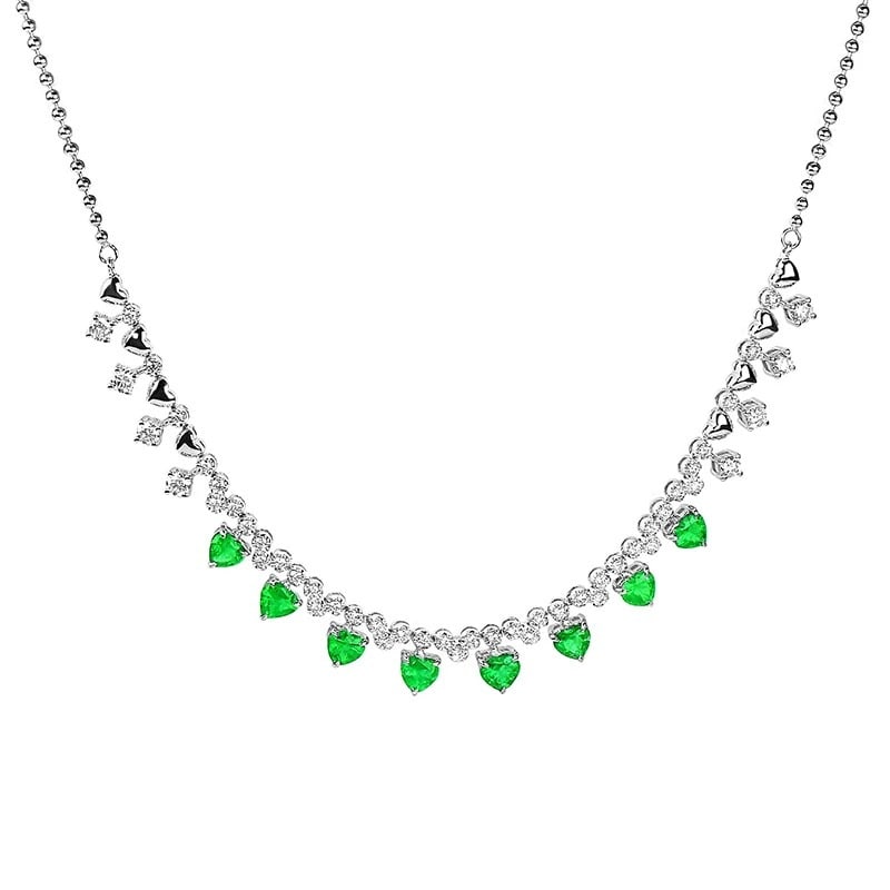 14k Gold 2.77 Ctw Natural Emerald & Diamond Necklace - 5