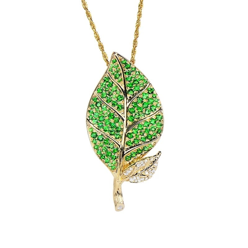 14k Gold 2.96 Ctw Natural Tsavorite & Diamond Brooch/pendant( Without Chain ) - 3