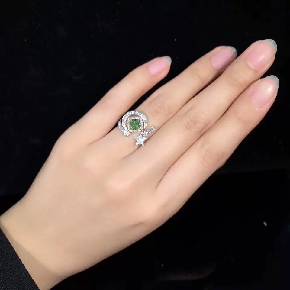 14k Gold 1.44 Ctw Natural Green Diamond & Diamond Ring - 3
