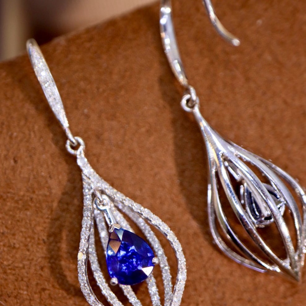 14k Gold 2.10 Ctw Natural Sapphire & Diamond Earrings - 4