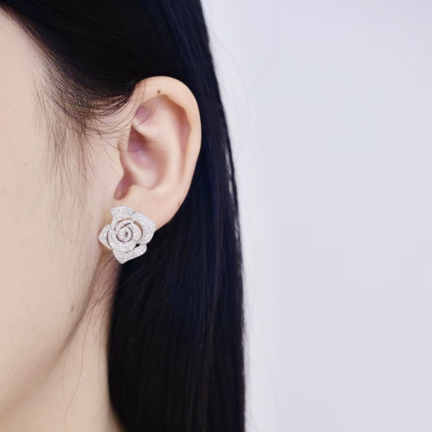 14k Gold 1.2 Ct Natural H Diamond & Flowers Earrings - 6