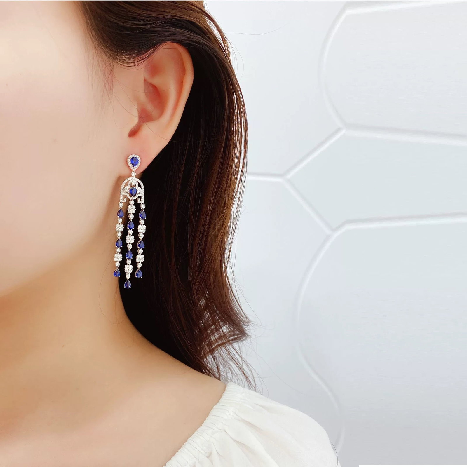 14k Gold 7.01 Ctw Natural Sapphire & Diamond Earrings - 5