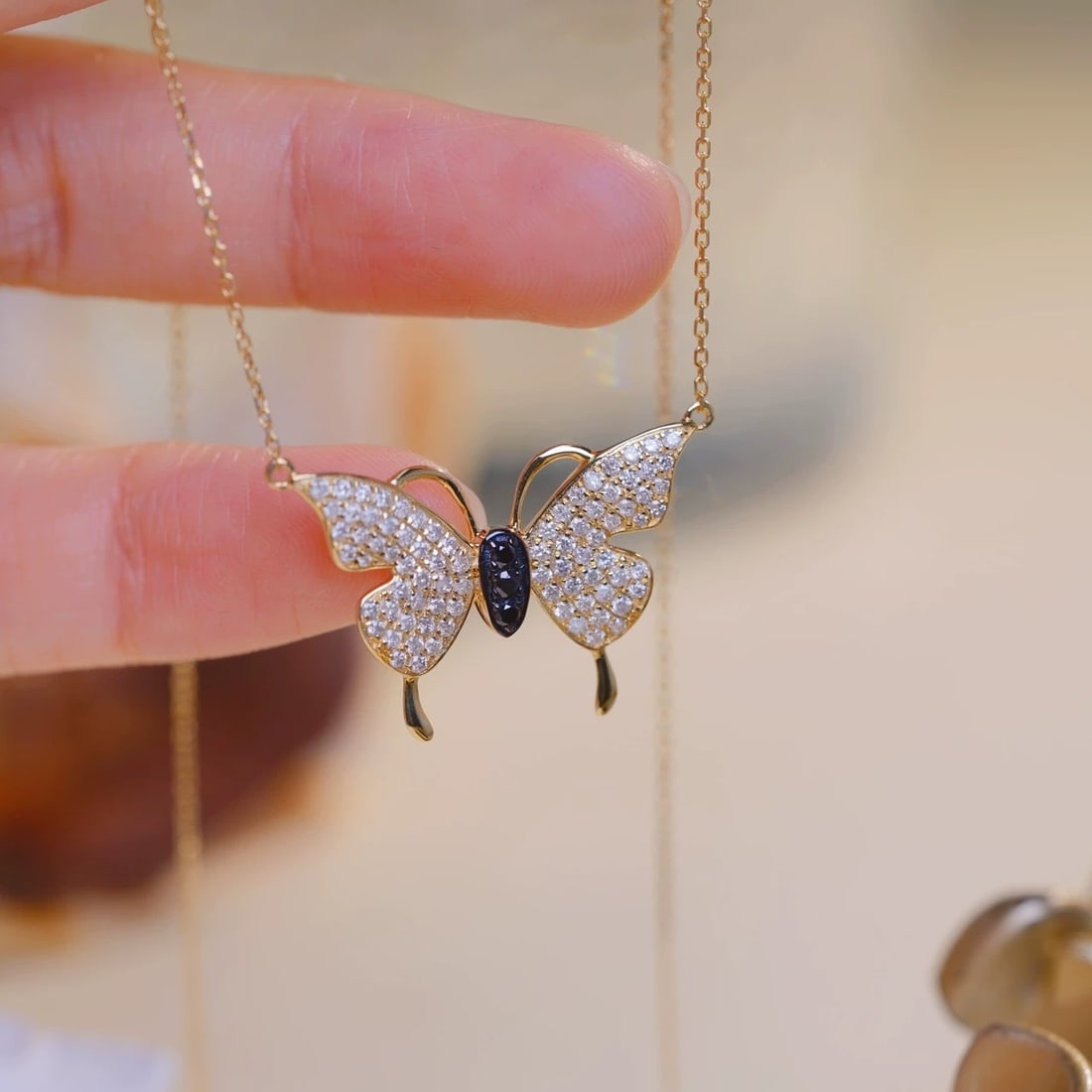 14k Gold 0.6 Ctw Natural H Diamond & Black Diamond Butterfly Necklace - 5