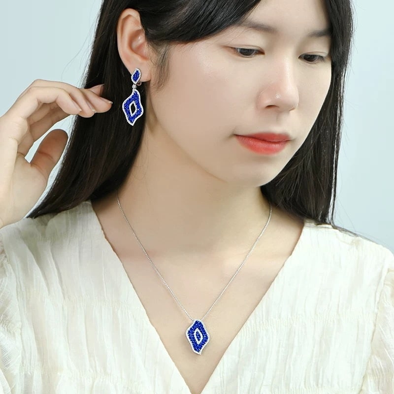 14k Gold 4.55 Ctw Natural Sapphire & Diamond Earrings - 2