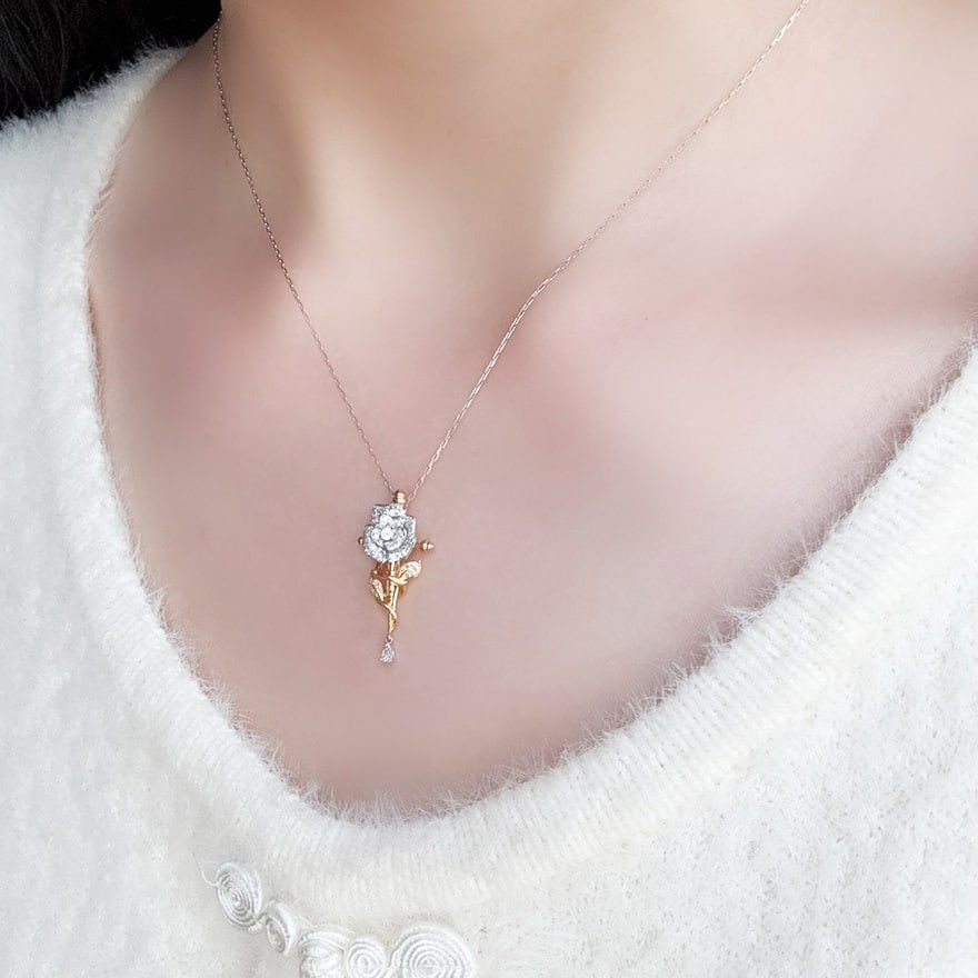 14k Gold 0.4 Ct Natural H Diamond & Flowers Pendant( Without Chain ) - 2