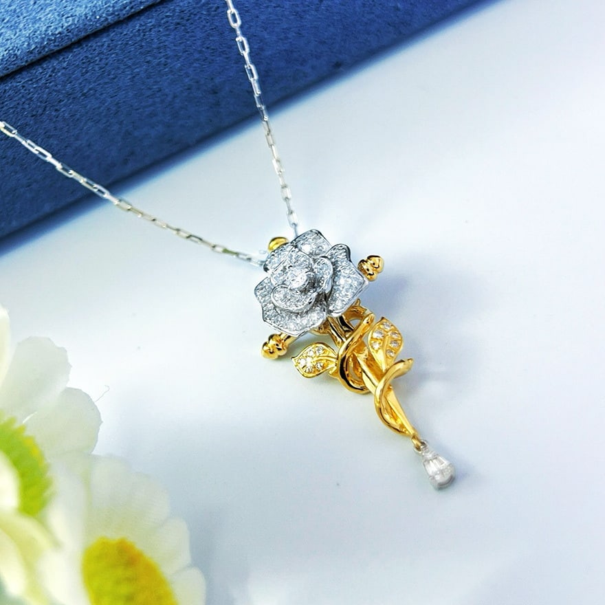 14k Gold 0.4 Ct Natural H Diamond & Flowers Pendant( Without Chain ) - 7