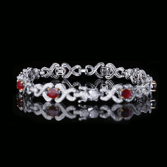 14k Gold 4.29 Ctw Vivid Red Natural Ruby & Diamond Bracelet - 2