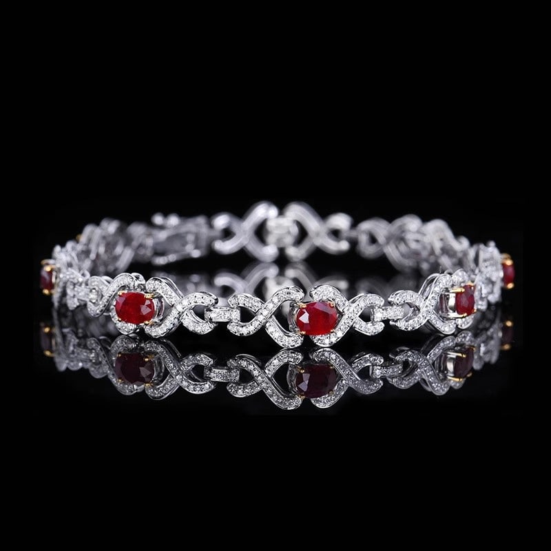14k Gold 4.29 Ctw Vivid Red Natural Ruby & Diamond Bracelet - 4