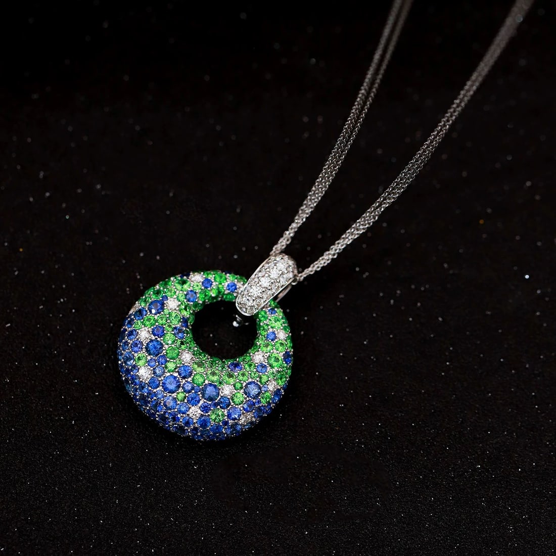 14k Gold 7.89 Ctw Natural Sapphire & Tsavorite Necklace - 5