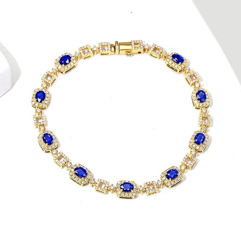 14k Gold 4.56 Ctw Natural Sapphire & Diamond Bracelet (1 of 6)