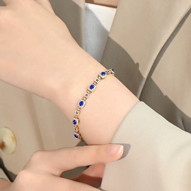 14k Gold 4.56 Ctw Natural Sapphire & Diamond Bracelet - 2