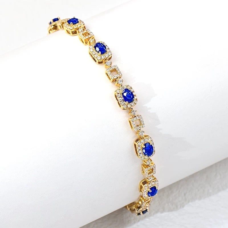 14k Gold 4.56 Ctw Natural Sapphire & Diamond Bracelet - 3