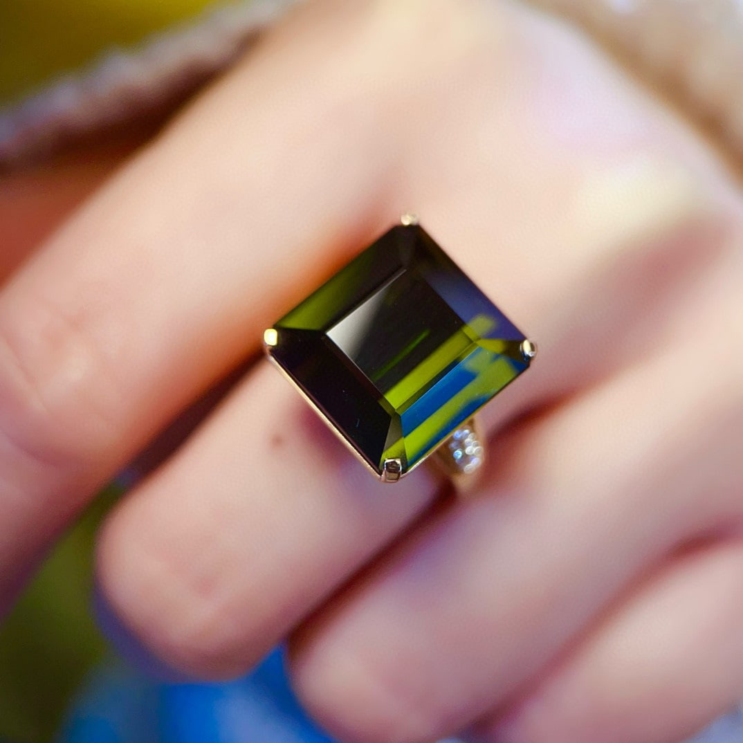 14k Gold 15.20 Ctw Natural Tourmaline & Diamond Ring - 2