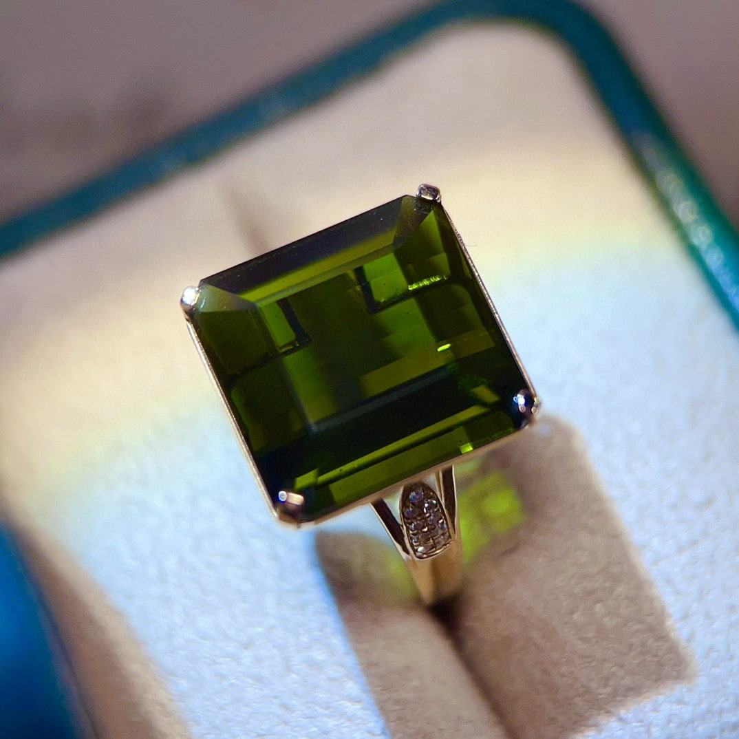 14k Gold 15.20 Ctw Natural Tourmaline & Diamond Ring - 4