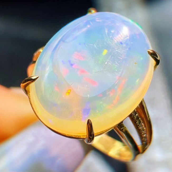 14k Gold 9.09 Ct Natural Opal & Diamond Ring - 3