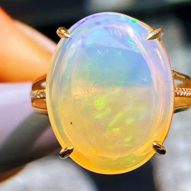 14k Gold 9.09 Ct Natural Opal & Diamond Ring - 5