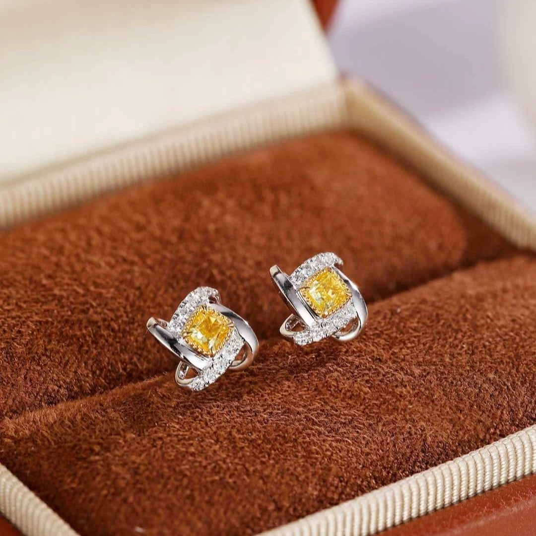 14k Gold 0.38 Ctw Natural Yellow Diamond & Diamond Earrings - 2