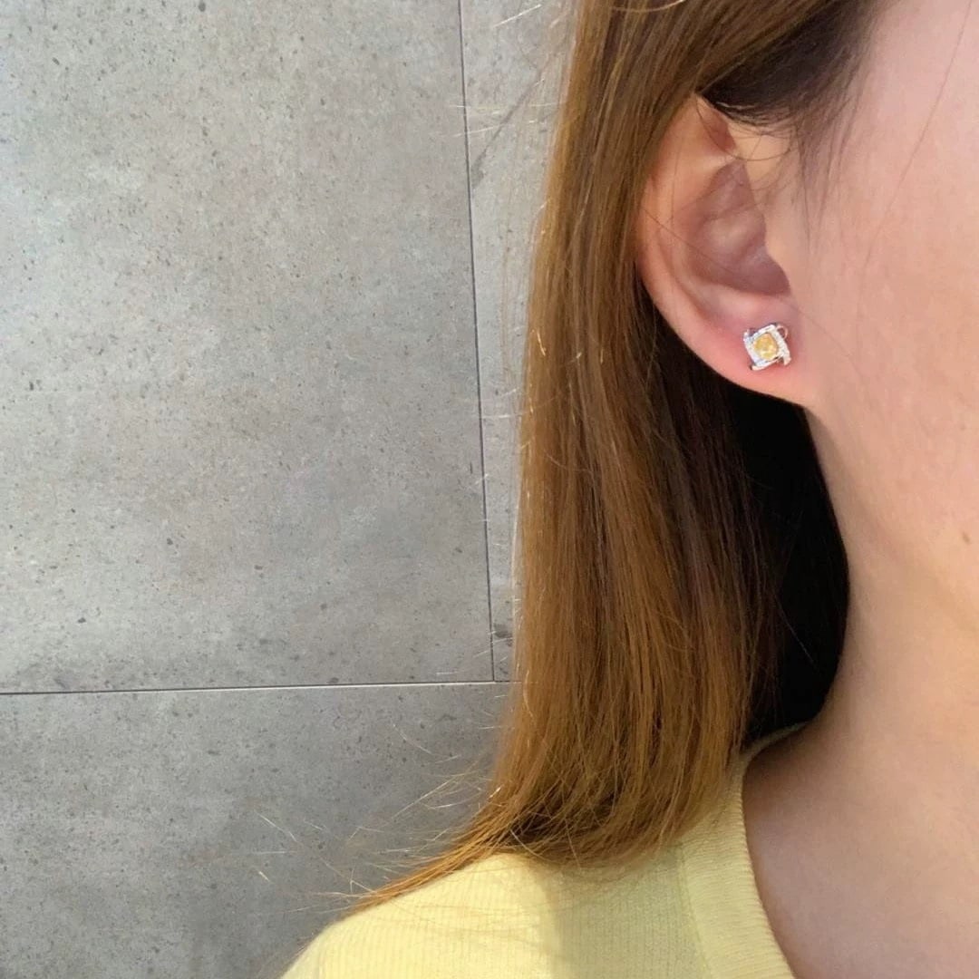 14k Gold 0.38 Ctw Natural Yellow Diamond & Diamond Earrings - 4