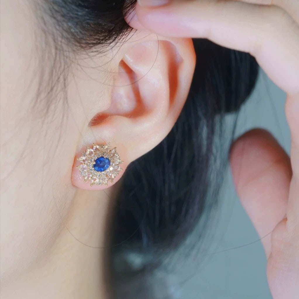 14k Gold 3.16 Ctw Natural Sapphire & Sapphire Earrings - 3