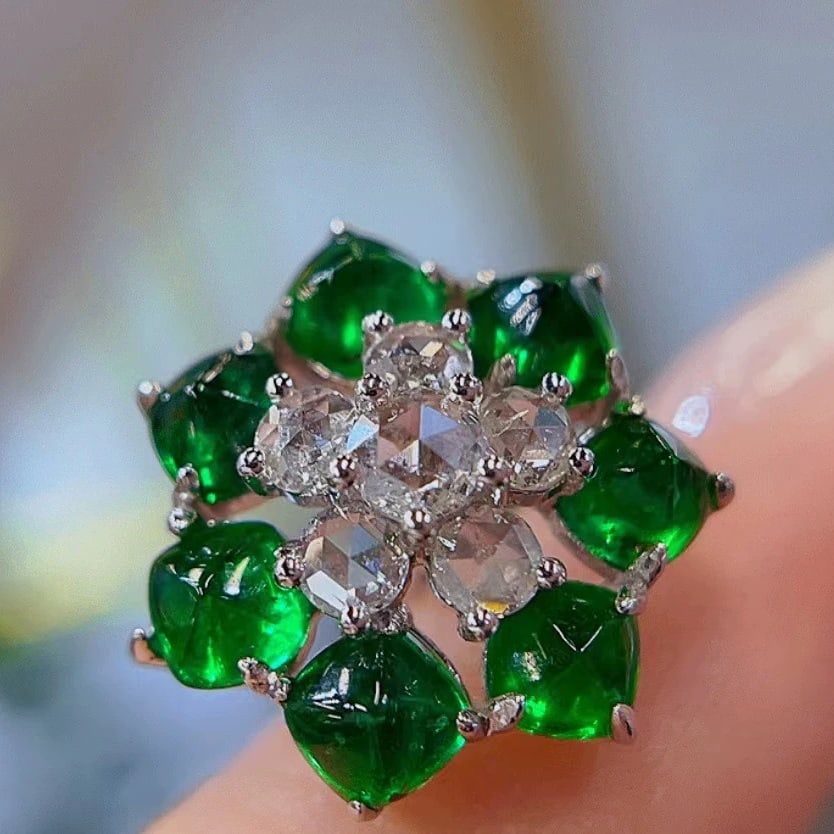 14k Gold 3.5 Ct Vivid Green Natural Emerald & Diamond Earrings - 2