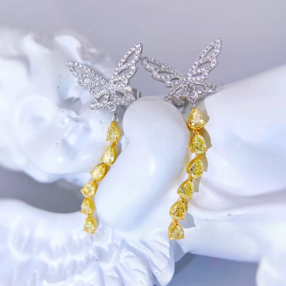 14k Gold 2.18 Ctw Natural Yellow Diamond & Diamond Earrings - 2