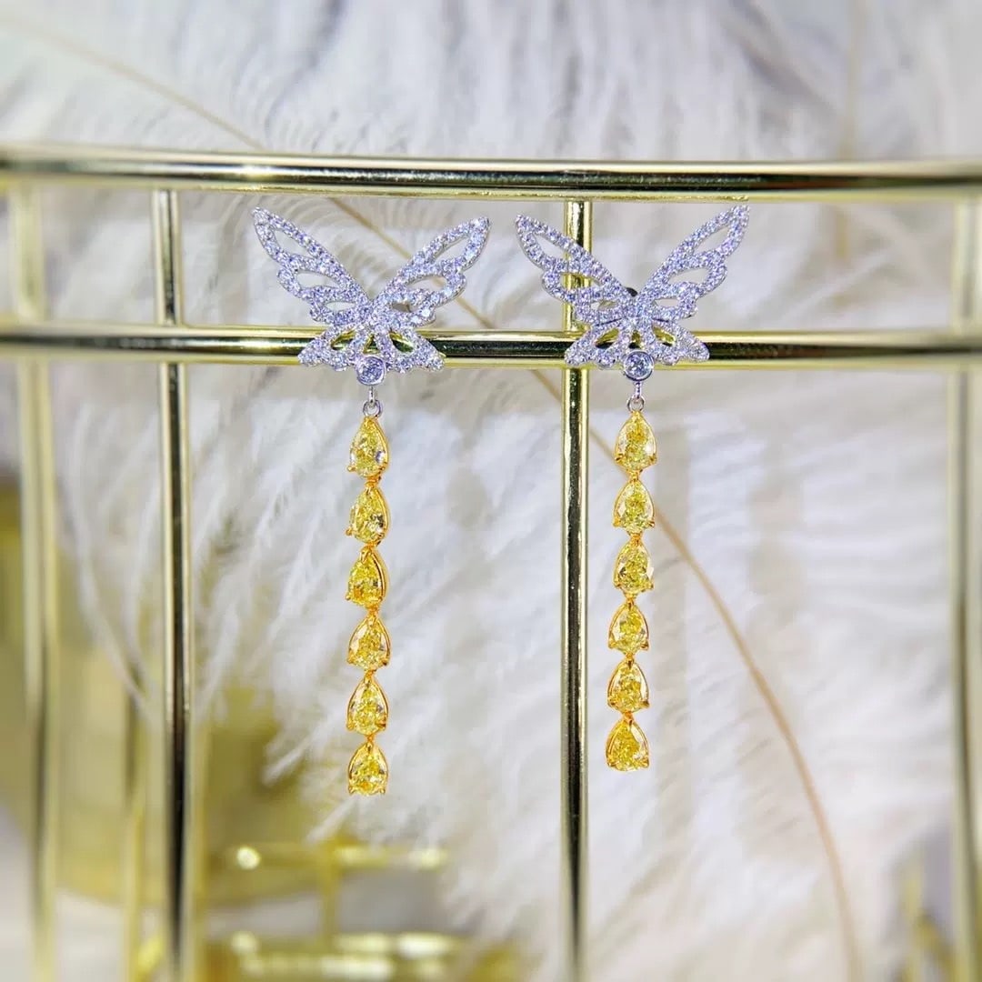 14k Gold 2.18 Ctw Natural Yellow Diamond & Diamond Earrings - 4