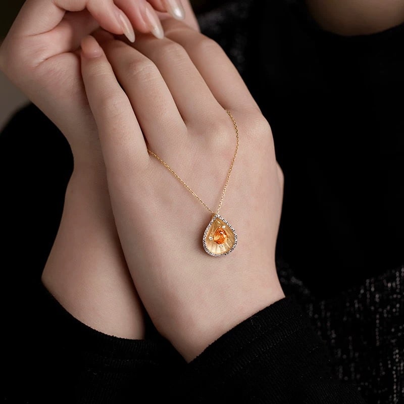 14k Gold 1.27 Ct Natural Spessartine & Diamond Pendant( Without Chain ) - 2