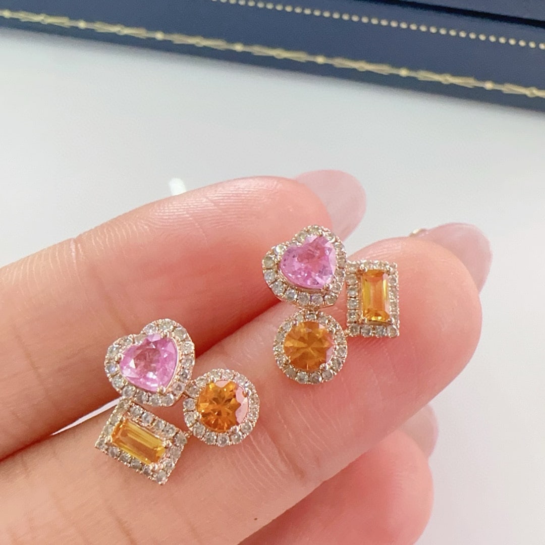 14k Gold 1.48 Ctw Natural Sapphire & Diamond Earrings - 2