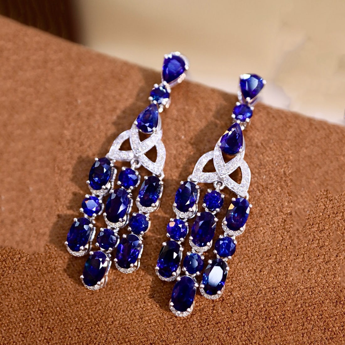 14k Gold 6.17 Ctw Natural Sapphire & Diamond Earrings - 6