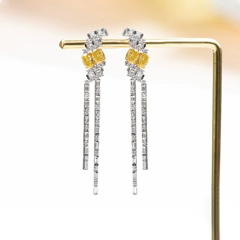 14k Gold 2.05 Ctw Natural Yellow Diamond & Diamond Earrings (1 of 6)