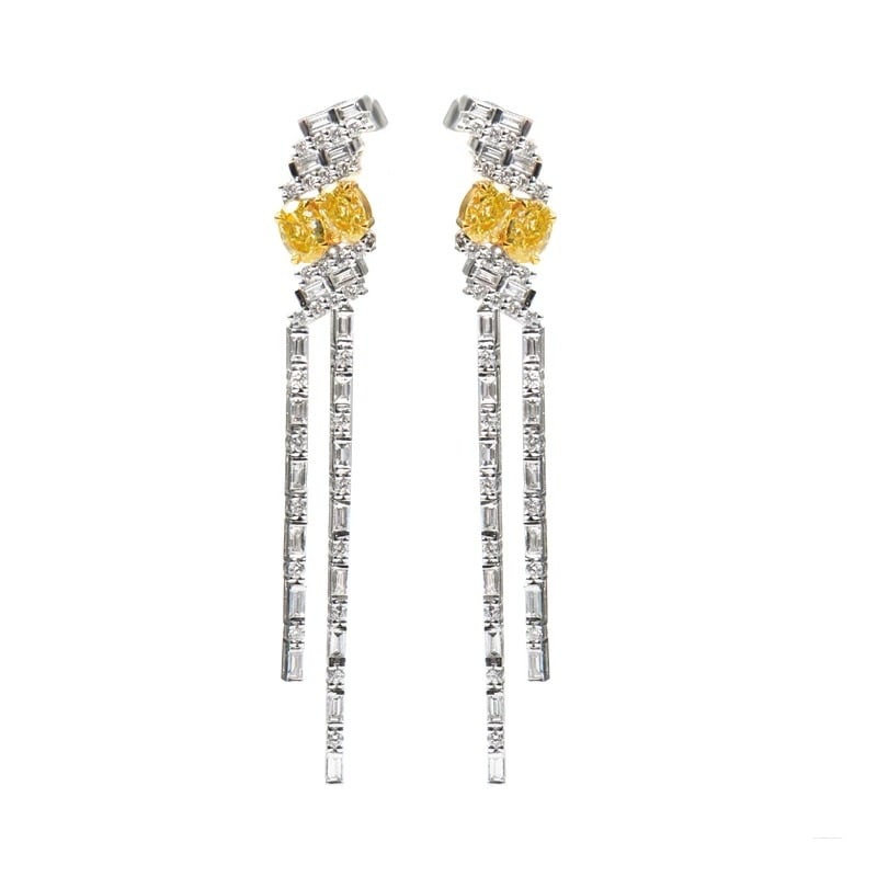 14k Gold 2.05 Ctw Natural Yellow Diamond & Diamond Earrings - 5