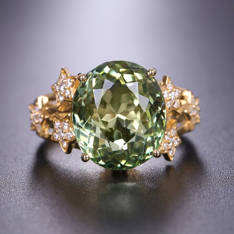 14k Gold 9.68 Ctw Natural Tourmaline & Diamond Ring (1 of 7)