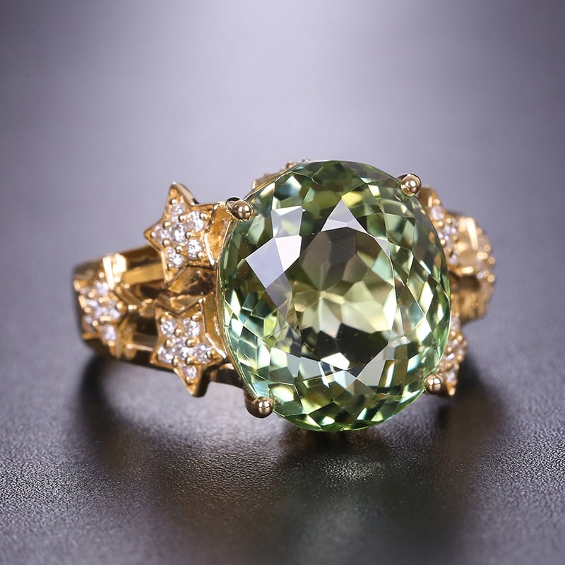 14k Gold 9.68 Ctw Natural Tourmaline & Diamond Ring - 2